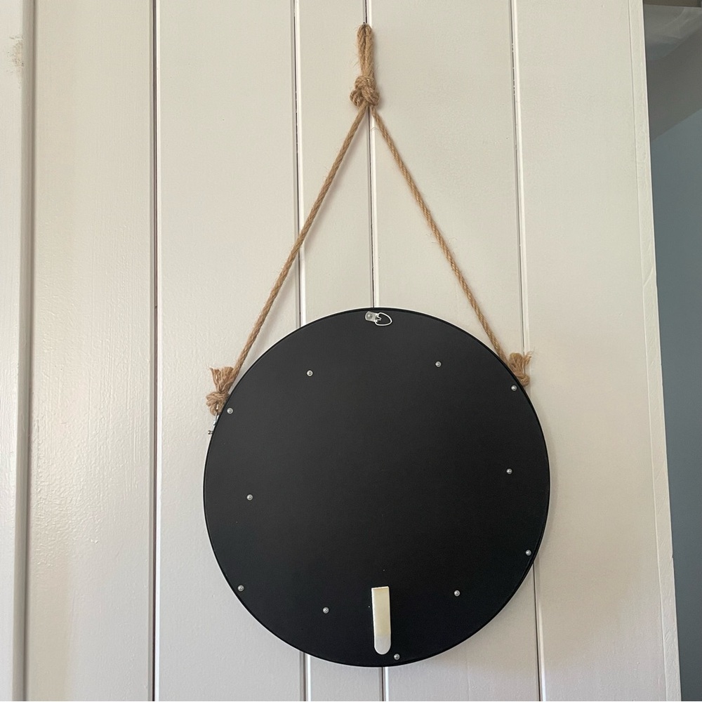 LAST CHANCE Round 15” Black Hanging Wall Mirror Nautical Rustic Farmhouse Home - Picture 2 of 9